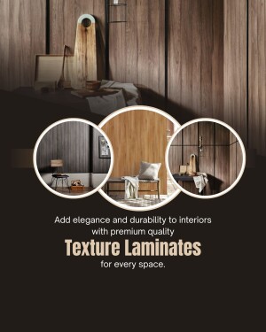 Interior design featuring wood texture laminates with circular showcases of room settings.