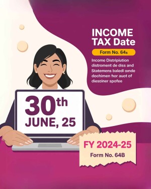 Woman holding a laptop displaying the income tax filing date of June 30th, 2025