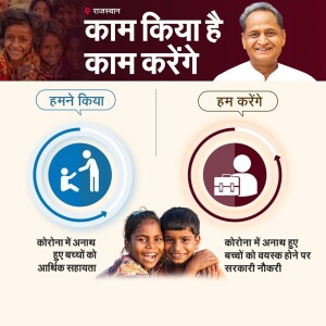 Image depicting Rajasthan government's scheme to support children orphaned by COVID-19 with financial aid and government jobs.