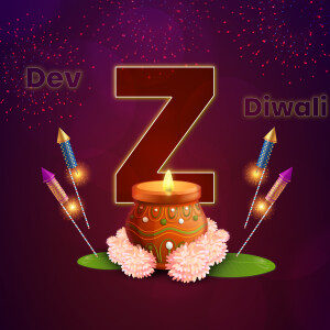 Letter Z with Diwali decorations including a candle and fireworks