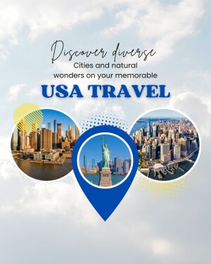 Promotional image for USA travel featuring iconic landmarks.