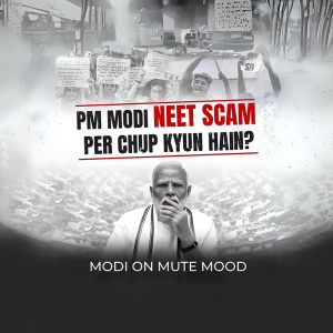 Image depicting a protest and questioning PM Modi's silence on the NEET scam.