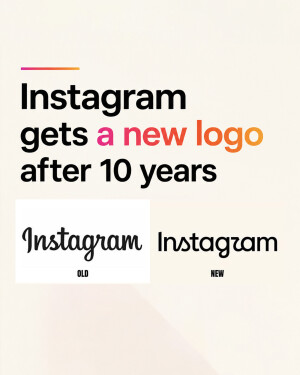 A visual comparison between the old cursive Instagram logo and the new modern Instagram logo on a beige background.