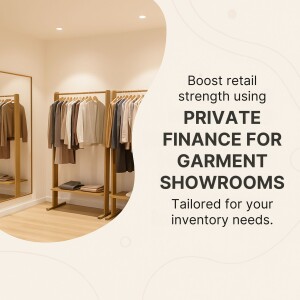 Clothing showroom with text promoting private finance options