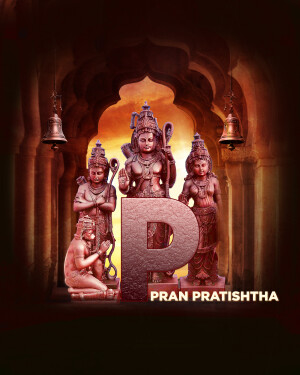 Poster depicting Hindu deities with the text 'Pran Pratishtha'