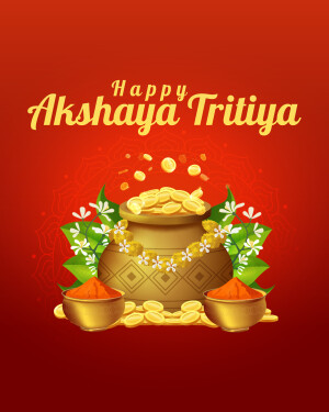 Akshaya Tritiya festive greeting with pot of gold and traditional elements