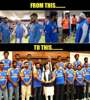 Collage of Indian Cricket Team with Prime Minister Narendra Modi