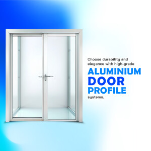 Modern aluminium sliding door with a silver frame and clear glass panels.