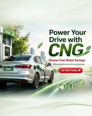A silver car refueling at a modern CNG station with green environmental accents