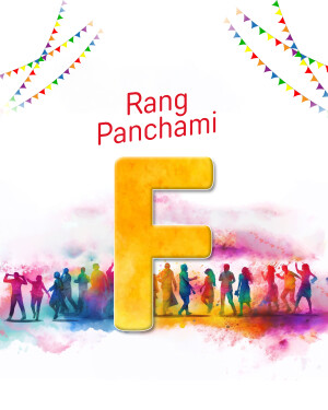 Rang Panchami festival with colorful people and letter F
