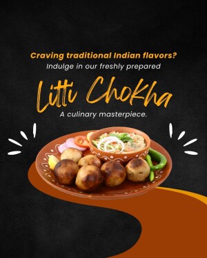 Close-up of Litti Chokha served on a traditional plate with garnish.