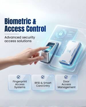 A hand using a biometric fingerprint scanner with an RFID card reader for modern security access control