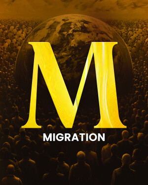 Movie poster for 'Migration' featuring a globe and a large letter M