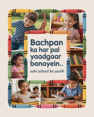 Advertisement for Bachpan School featuring children and crayons