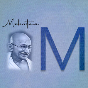 Portrait of Mahatma Gandhi with the letter M