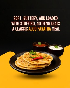 Close-up of Aloo Paratha with accompaniments
