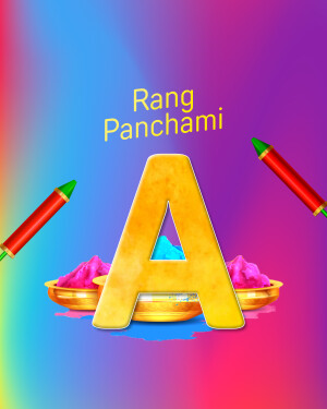 Letter A with Holi colors and water guns