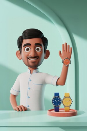 Cartoon man presenting watches