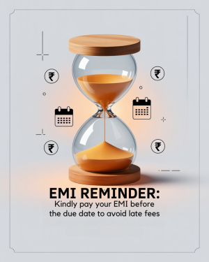 Hourglass with rupee symbols and calendar icons, reminding about EMI payment.