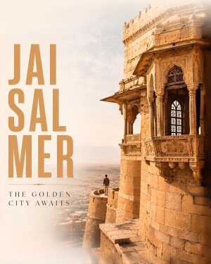 A person standing on the balcony of an ancient Jaisalmer fort overlooking the Thar desert landscape