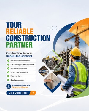 Construction partner advertisement showing an engineer and construction project services list