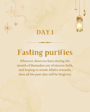 Ramadan Day 1 graphic with a quote about fasting