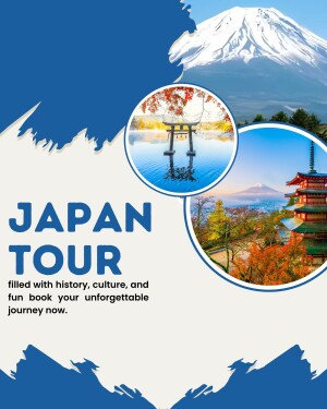 Japan Tour Poster with Mount Fuji, Temples, and Scenic Views