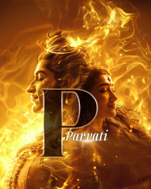 Digital art depicting Shiva and Parvati with the letter 'P' and the name 'Parvati'.