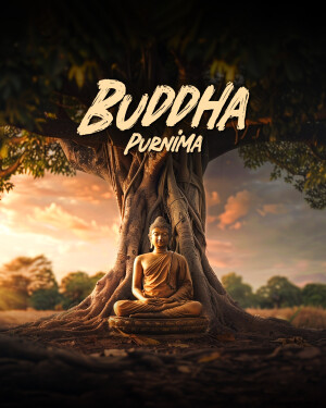 Buddha meditating under a Bodhi tree during Purnima