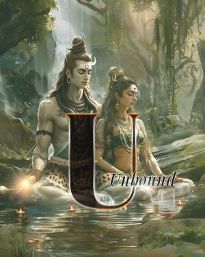 Digital art depicting Lord Shiva and Goddess Parvati with a prominent letter 'U' and the word 'Unborn'.