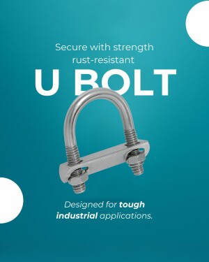 Close-up of a U bolt with nuts, showcasing its strength and rust-resistant properties.