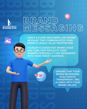 Illustration of a 3D character presenting brand messaging concepts.