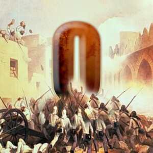 Historical painting depicting the Siege of Delhi during the Indian Rebellion of 1857 with a large '0' overlaid.