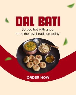 Close-up of Dal Baati served with ghee