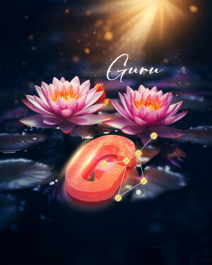 Pink lotus flowers with the letter 'G' and constellation design