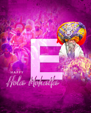 Image depicting a Sikh religious celebration with a large letter 'E' overlaid.