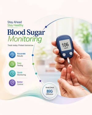 A hand using a digital blood glucose meter to monitor blood sugar levels.