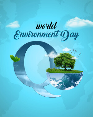 World Environment Day graphic with a tree on a globe inside the letter Q