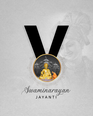 Swaminarayan Jayanti image with a golden statue and decorative elements