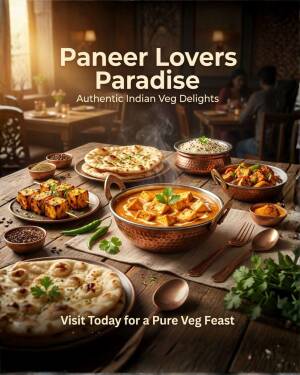 An assortment of delicious Indian vegetarian paneer dishes like paneer butter masala, paneer tikka, and naan served on a wooden table.