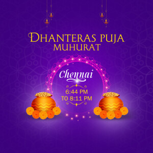 Dhanteras Puja Muhurat for Chennai with time and decorative elements