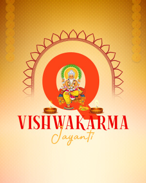 Vishwakarma Jayanti festive graphic with Lord Vishwakarma and decorative elements