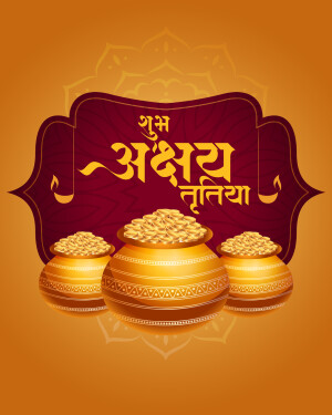 Akshaya Tritiya festive graphic with gold pots and traditional text