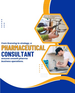 Image depicting a pharmaceutical consultant with a visual analogy to plumbing services.