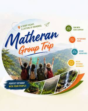 A group of friends with backpacks looking at the mountains in Matheran