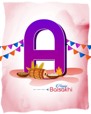 Letter A with Baisakhi decorations