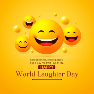 Smiling emojis and text celebrating World Laughter Day