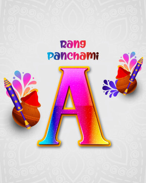 Colorful Rang Panchami graphic with the letter A