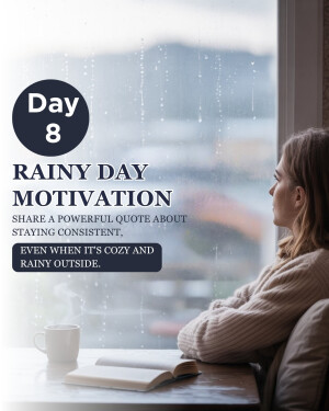 Woman looking out the window on a rainy day with a cup of coffee and an open book.