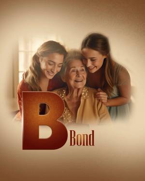 Three generations of women - grandmother, mother, and daughter - smiling together with a large letter 'B' and the word 'Bond'.